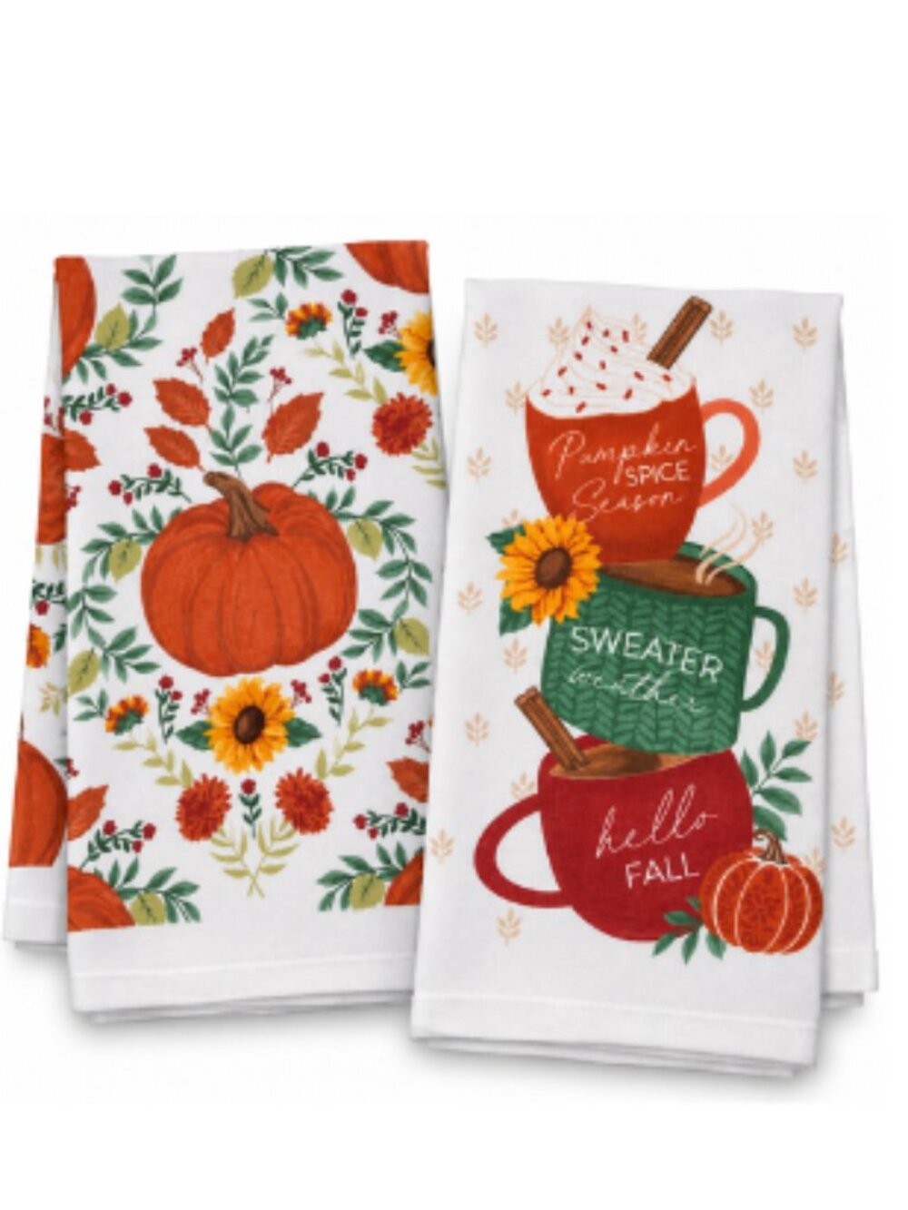 Perfect Harvest Fall Kitchen Towels Pumpkin Spice Sweater Weather 14x24 2pc